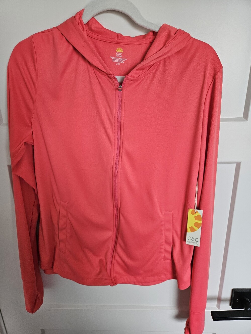 NWT C&C California SunShade Pink Full Zip UPF 50 Hoodie Active Jacket L